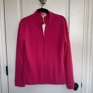 NWT Fairway & Greene Merino Full-Zip Sweater - Abbey style - Sz L Fuschia